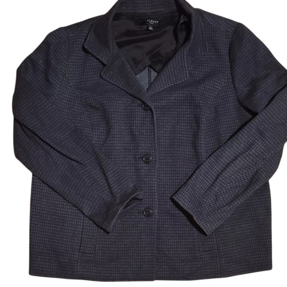 Gray Charcoal Talbots Houndstooth Aberdeen Knit Blazer-1X